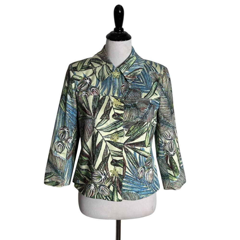 Harve Benard Tropical Print Blazer Jacket Size 6 Button Maximalist Green